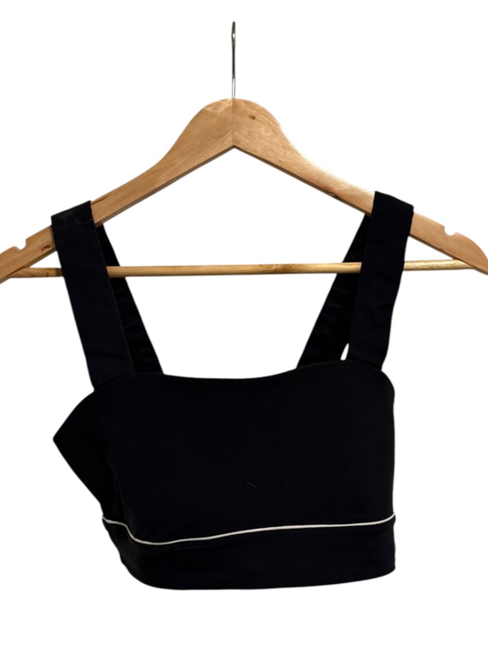 Black Cropped Tank Top with White Contrast Piping - Women
